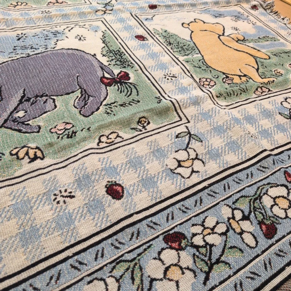 Classic Pooh Woven Tapestry Throw Blanket Disney Goodwin Weavers Blue 46x67